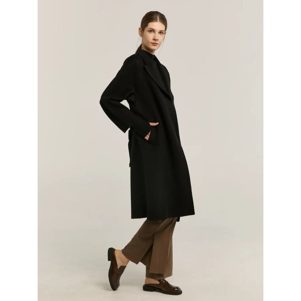 Gentle Herd Women's Sz S Black Single Breasted Wool Cashmere Longline Coat